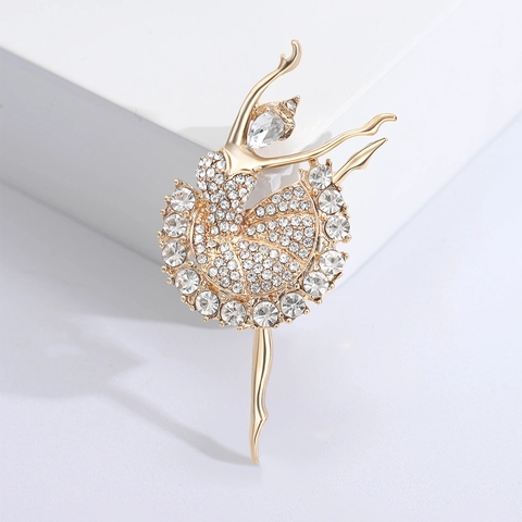 Elegante Broche de Chica de Ballet de Aleación con Diamantes de Imitación Pin de Bailarina para Decoración de Suéter Mujer Joyería