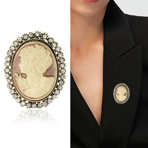 Vintage Camee Speld Voor Vrouwen Legering Elegant Vrouwenportret Silhouette Speld Met Strass Versiering Mode Sieraden Cadeau