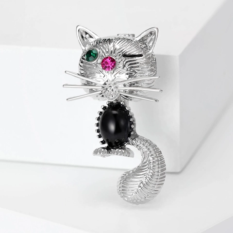 Mode Legierung Cartoon Katze Brosche Für Damen Gold Silber Vergoldet Strass Tier Anstecknadel Süße Kleidung Schal Schmuck