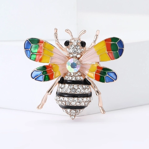 Elegant Alloy Rhinestone Bee Brooch For Women Colorful Enamel Insect Breastpin Dress Coat Accessory Fashion Jewelry Gift