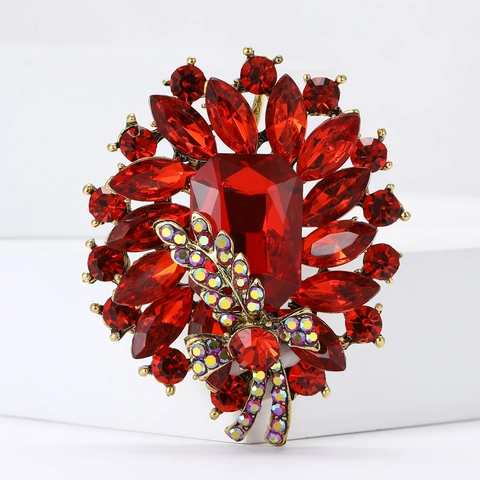 Vintage Legierung Strass Blume Brosche Exquisite Eingelegte Kristall Pin Elegante Anzug Kleid Revers Dekoration Schmuck Für Damen