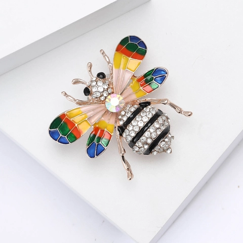 Elegant Alloy Rhinestone Bee Brooch For Women Colorful Enamel Insect Breastpin Dress Coat Accessory Fashion Jewelry Gift