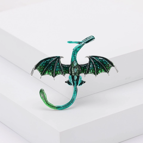 Vintage Western Dragon Brooch For Women Alloy Enamel Flying Dragon Pin With Rhinestones Fantasy Animal Clothing Accessory