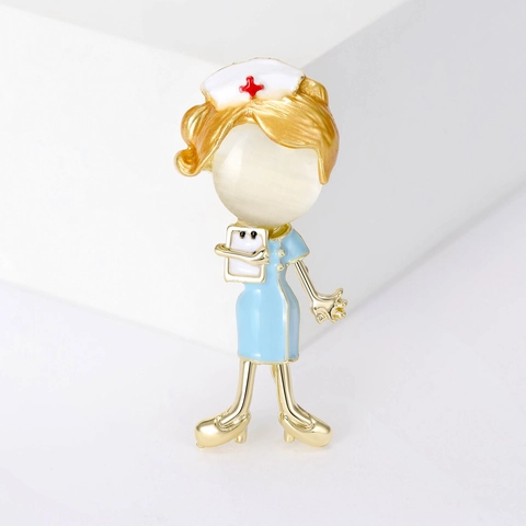 Simpatica Spilla da Infermiera a Fumetti in Lega Smaltata Con Pietra Occhio di Gatto Rosa Blu Accessorio Medico per Regalo Donna