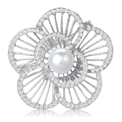 Elegante Spilla a Forma di Fiore in Lega Con Strass e Perla Artificiale Gioielli Decorativi di Lusso per Vestiti da Donna