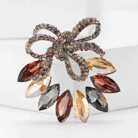 Elegante Broche de Lazo de Aleación para Mujer Brillante Alfiler de Strass Incrustado para Abrigo Cárdigan Accesorio de Moda Joyería Regalo