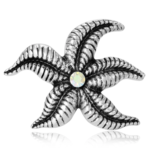 Vintage Alloy Starfish Brooch Rhinestone Inlaid Sea Star Suit Pin For Men Women Gold Silver Metal Animal Fashion Jewelry
