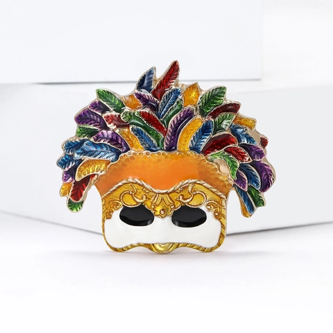 Broche Masque Vénitien Rétro Européen Américain pour Femmes Alliage Émail Multicolore Strass Masque de Carnaval Épingle à Revers Bijoux