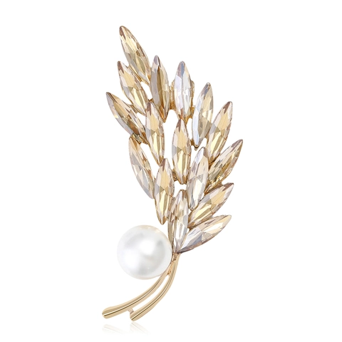Vintage Legierung Weizenähre Blatt Brosche Mit Strass Und Künstliche Perle Elegante Kristall Korsage Anstecknadel Damen Schmuck