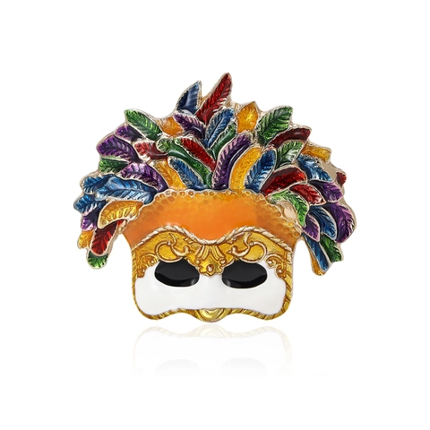 Broche Masque Vénitien Rétro Européen Américain pour Femmes Alliage Émail Multicolore Strass Masque de Carnaval Épingle à Revers Bijoux