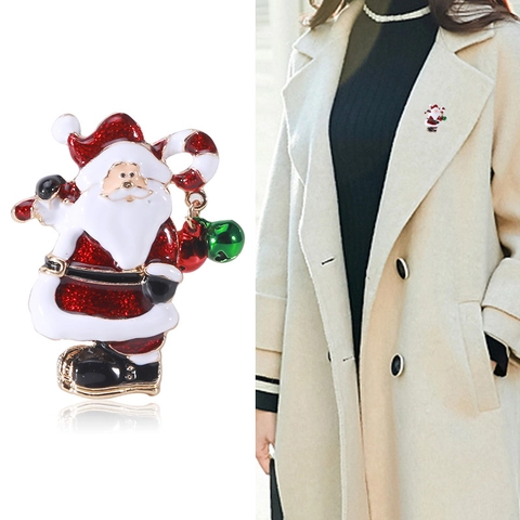 Papá Noel Esmalte Goteo de Aceite Broche Aleación Diamantes de Imitación Campanas Bastón de Caramelo Festivo Alfiler Mujer Joyería Regalo