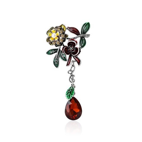 Spilla Vintage a Forma di Fiore di Camelia per Donna in Lega di Smalto Perla Artificiale Strass Pendente a Goccia d'Acqua Elegante