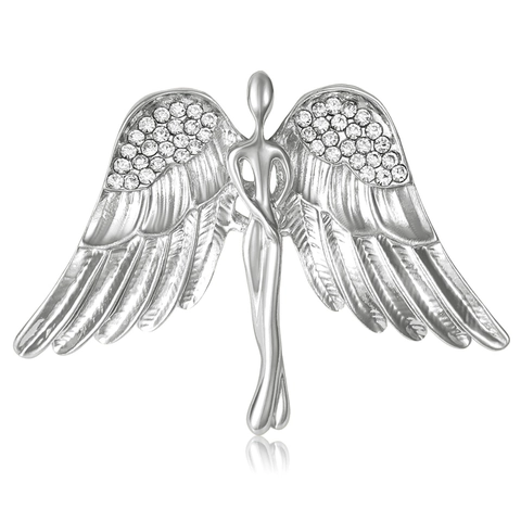 Broche de Alas de Ángel con Diamantes de Imitación Aleación Incrustado Brillante Alfiler de Solapa para Mujer Hombre Joyería de Moda Accesorio Oro Plata