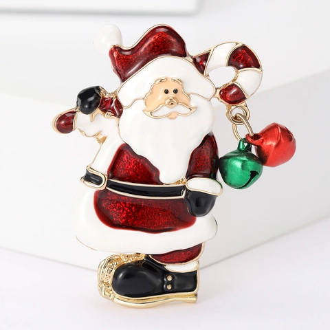 Papá Noel Esmalte Goteo de Aceite Broche Aleación Diamantes de Imitación Campanas Bastón de Caramelo Festivo Alfiler Mujer Joyería Regalo