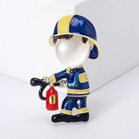 Mignonne Broche en Alliage de Pompier en Dessin Animé Émail Goutte Strass Personnage Épingle pour Femmes Hommes Mode Navette Accessoires Vêtement Bijoux