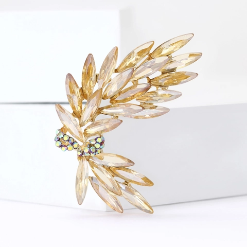 Broche Nœud Épi de Blé Vintage pour Femmes Bijoux Épingle de Feuille en Cristal et Strass pour Mariage Banquet Fête