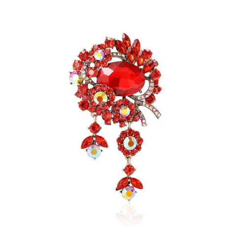 Übertriebene Vintage Legierung Strass Glas Blume Brosche Für Damen Luxuriöse Blumen Corsage Mit Quastenstift Schmuck Für Bankett