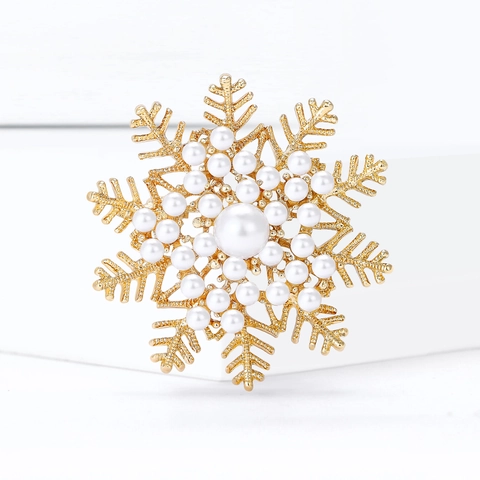 Elegante Broche de Copo de Neve de Perlas Artificiales Aleación Diamantes de Imitación Joyería de Invierno de Navidad Para Mujer Suéter Camisa Cuello Accesorio