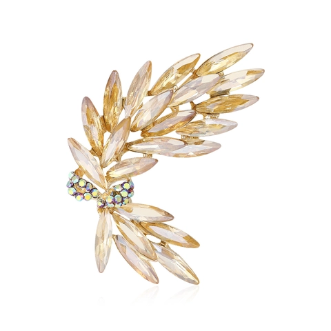 Fashion Light Luxury Wheat Ear Bowknot Brooch Alloy Glass Rhinestone Feather Pin For Suit Banquet Wedding Party Women Jewelry