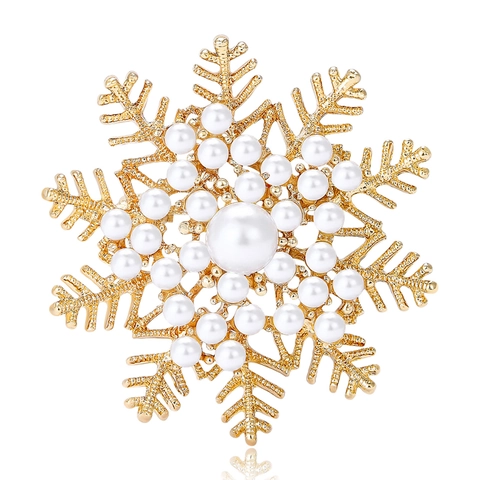 Élégante Broche Flocon de Neige en Alliage Avec Perles Artificielles Mode Strass Épingle de Noël pour Femmes Hommes Accessoire de Manteau