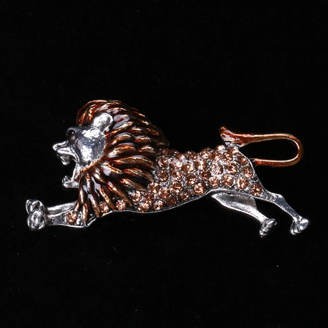 Spilla a Forma di Leone Vintage in Lega e Smalto da Uomo Retro Animale Strass Spilla da Risvolto Gioielli Animali