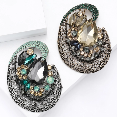 Vintage Legierung Strass Brosche Für Damen Kristall Wassertropfen Blume Corsage Anstecknadel Für Mantel Schal Eleganter Schmuck