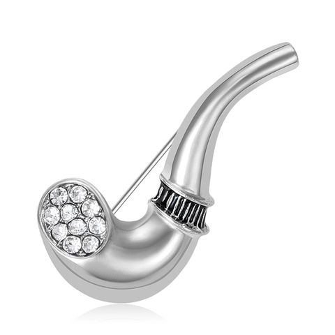 Creative Pipe Shape Alloy Brooch For Women Men Gold Silver Plated Rhinestone Enamel Suit Coat Pin Fashion Jewelry Gift