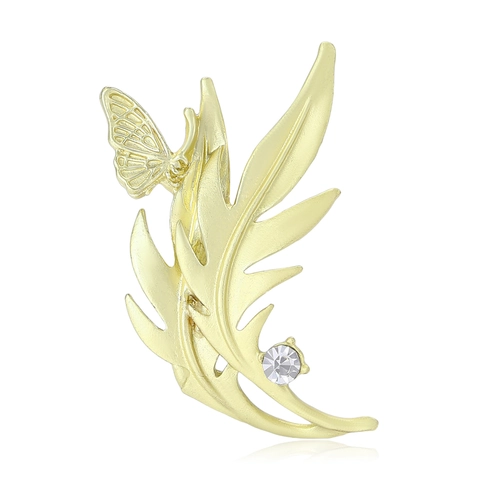 Elegante Mattgold Blatt Schmetterling Brosche Für Damen Emaille Strass Dekorative Nadel Minimalistisch Natur Stil Modeschmuck