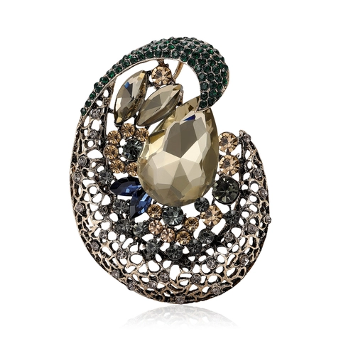 Vintage Legering Strass Opengewerkte Brosje Voor Vrouwen Luxe Traanvorm Kristal Speld Voor Jurk Jas Mode Sieraden