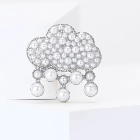 Elegante Spilla a Forma di Nuvola e Goccia di Pioggia con Künstliche Perle in Lega Oro Argento per Donna Abito Cappotto Gioielli