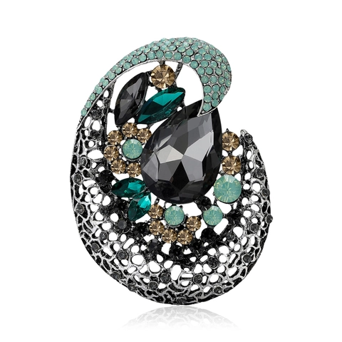 Vintage Legering Strass Opengewerkte Brosje Voor Vrouwen Luxe Traanvorm Kristal Speld Voor Jurk Jas Mode Sieraden