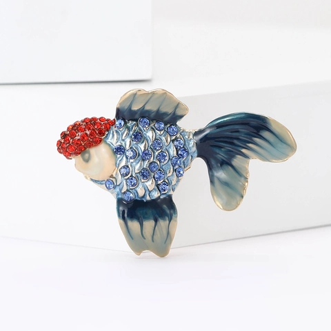 Exquisito Broche de Aleación de Pez Dorado Con Diamantes de Imitación de Colores e Incrustaciones de Esmalte Pin de Animal de Moda para Trajes Cárdigans Joyería Unisex