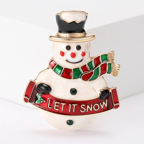 Broche Retro de Muñeco de Nieve de Navidad Esmalte Let It Snow Aleación Strass Pin para Mujer Invierno Vacaciones Abrigo Suéter Accesorios