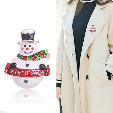 Broche Retro de Muñeco de Nieve de Navidad Esmalte Let It Snow Aleación Strass Pin para Mujer Invierno Vacaciones Abrigo Suéter Accesorios