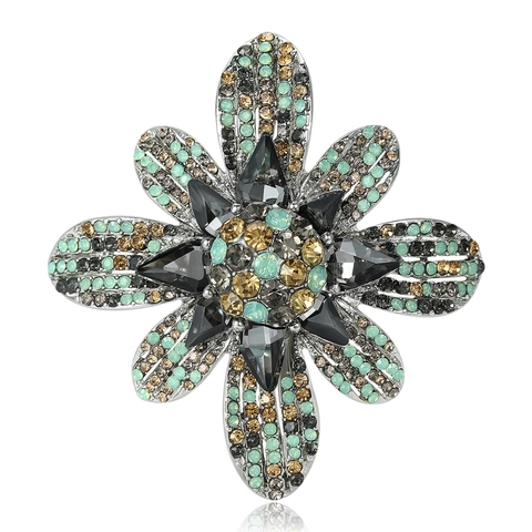 Vintage Legering Bloem Brosche Elegante Met Strass Ingelegd Plantenvorm Pin Voor Overjas Pak Vrouwen Sieraden Accessoires