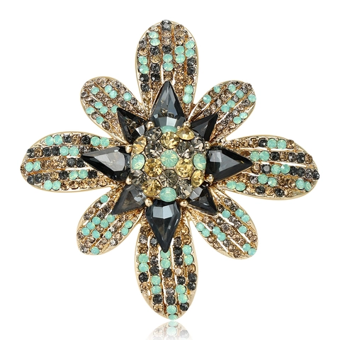 Vintage Legering Bloem Brosche Elegante Met Strass Ingelegd Plantenvorm Pin Voor Overjas Pak Vrouwen Sieraden Accessoires