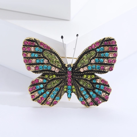 Broche de Mariposa de Aleación de Lujo Vintage con Diamantes de Imitación Alfiler de Cristal Colorido para Accesorios de Ropa
