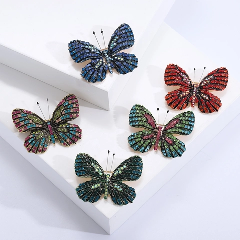 Broche de Mariposa de Aleación de Lujo Vintage con Diamantes de Imitación Alfiler de Cristal Colorido para Accesorios de Ropa