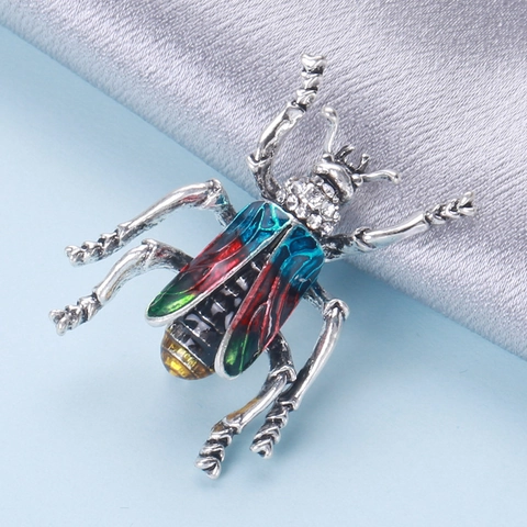 Vintage Alloy Beetle Brooch With Colorful Enamel And Rhinestone Retro Insect Animal Lapel Pin Badge For Women Fashion Jewelry