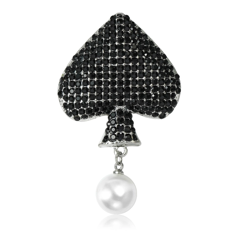 Vintage Legierung Pik Herz Brosche Für Damen Mit Schwarz Strass Und Künstliche Perle Anhänger Mode Koreanisch Kleidung Pin