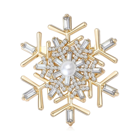 Elegant Snowflake Brooch With Artificial Pearl And Rhinestones Winter Christmas Fashion Alloy Lapel Pin For Women Jewelry Gift