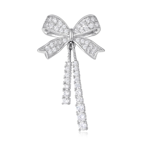 Mini Bow Brooch Copper Zirconia Inlaid Tassel Collar Pin For Women Shirt Anti-Exposure Buckle Fashion Jewelry Accessories