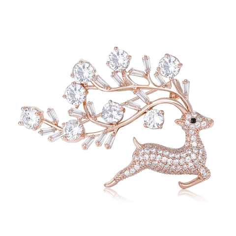 Eleganter Kupfer Mikro Strass Hirsch Brosche Rehkitz Tier Brustnadel Dekoration Für Mantel Kleid Damen Mode Schmuck