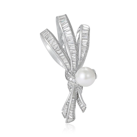 Elegante Spilla a Fiocco per Donna Lusso Rame Strass Perla Artificiale Banchetto di Nozze Abito Cappotto Gioielli