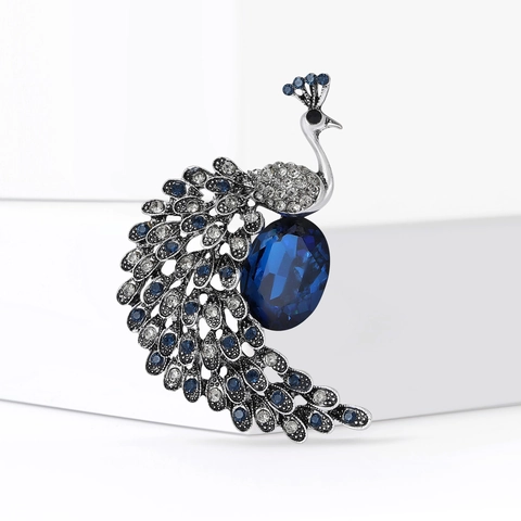 Vintage Blau Kristall Pfau Brosche Für Damen Herren Legierung Strass Tier Anstecknadel Mode Korsage Schmuck Für Bankett Party