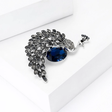 Vintage Blau Kristall Pfau Brosche Für Damen Herren Legierung Strass Tier Anstecknadel Mode Korsage Schmuck Für Bankett Party
