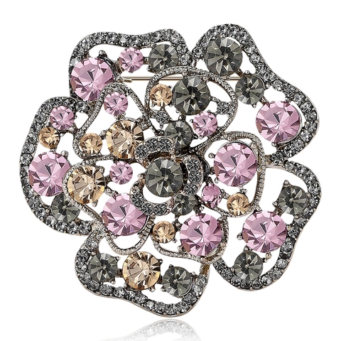 Spilla in Lega di Rose d'Epoca con Strass Elegante Spilla a Fiore per Donna Accessorio per Cappotto Moda Regalo di San Valentino