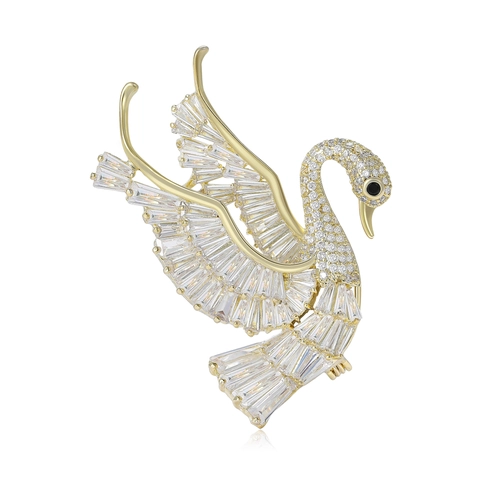 Eleganter Schwan Brosche Für Damen Echtgold Plattiert Kupfer Zirkonia Mikro Einlage Tier Reversnadel Brosche Für Hochzeit Party