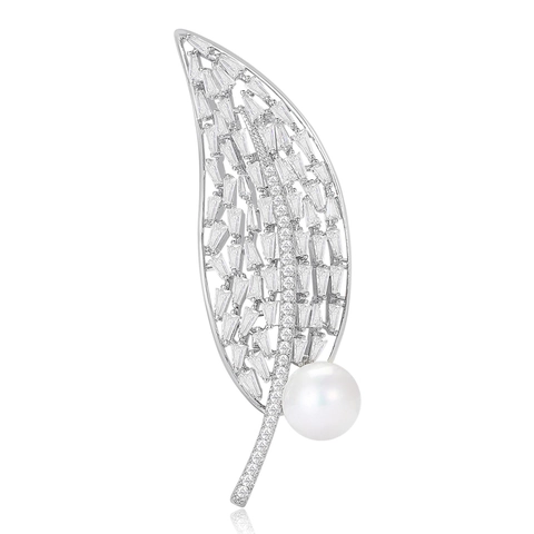 Eleganter Kupfer Blatt Brosche Mit Mikro Eingelegt Strass Und Künstliche Perle Mode Kleidung Zubehör Für Unisex Schmuck
