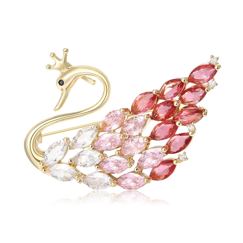 Eleganter Schwan Brosche Für Damen 14K Vergoldetes Kupfer Marquise Strass Verlauf Tierform Mode Schmuck Anstecknadel Geschenk